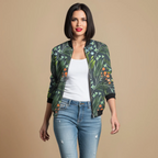 Women's printed patterned zip bomber jacket