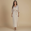Women's elegant v-neck midi dress with tie belt