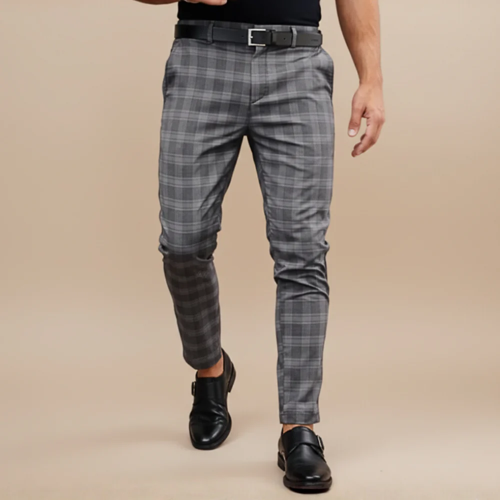 Men's checkered pattern casual trousers