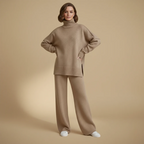 Women's high collar knitted sweater set