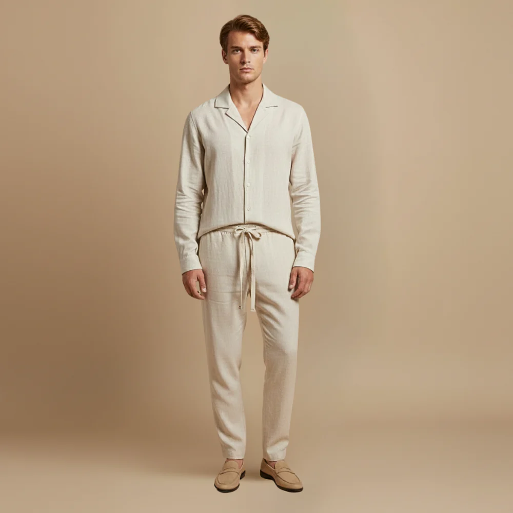 Men's long sleeve button shirt and trouser set