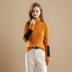 Women turtleneck colour block winter jumper