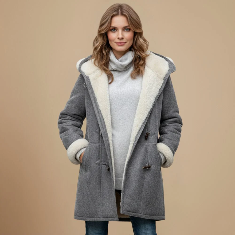 Long lined winter hooded coat for women