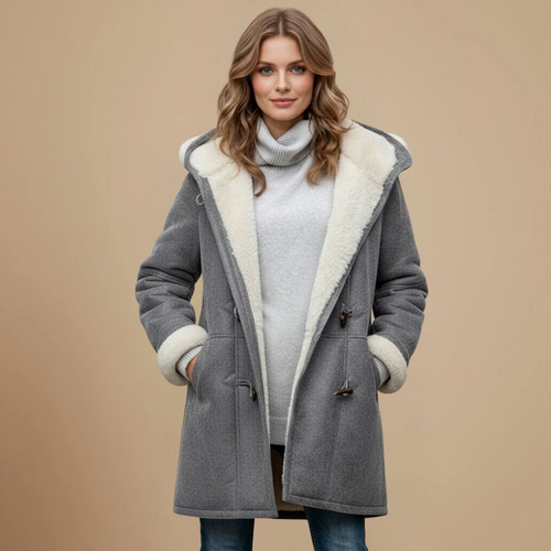 Long lined winter hooded coat for women