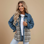 Women's checked pattern casual denim jacket