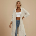 Women's cable knit long hooded cardigan