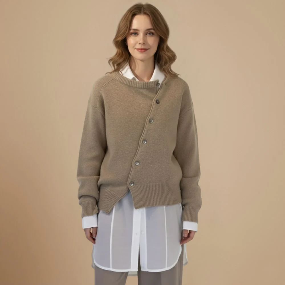 Women's asymmetric button knitted cardigan