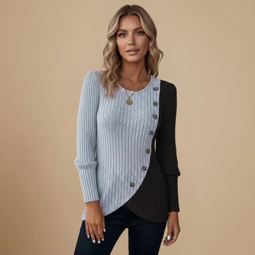 Women's contrast panel long sleeve sweater