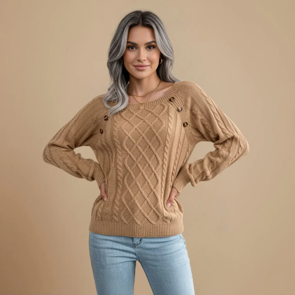 Women's casual square neck knit pullover sweater