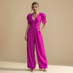 Women's wide leg jumpsuit with puff sleeves