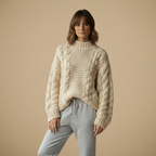 Women's oversized knitted long sleeve turtleneck sweater