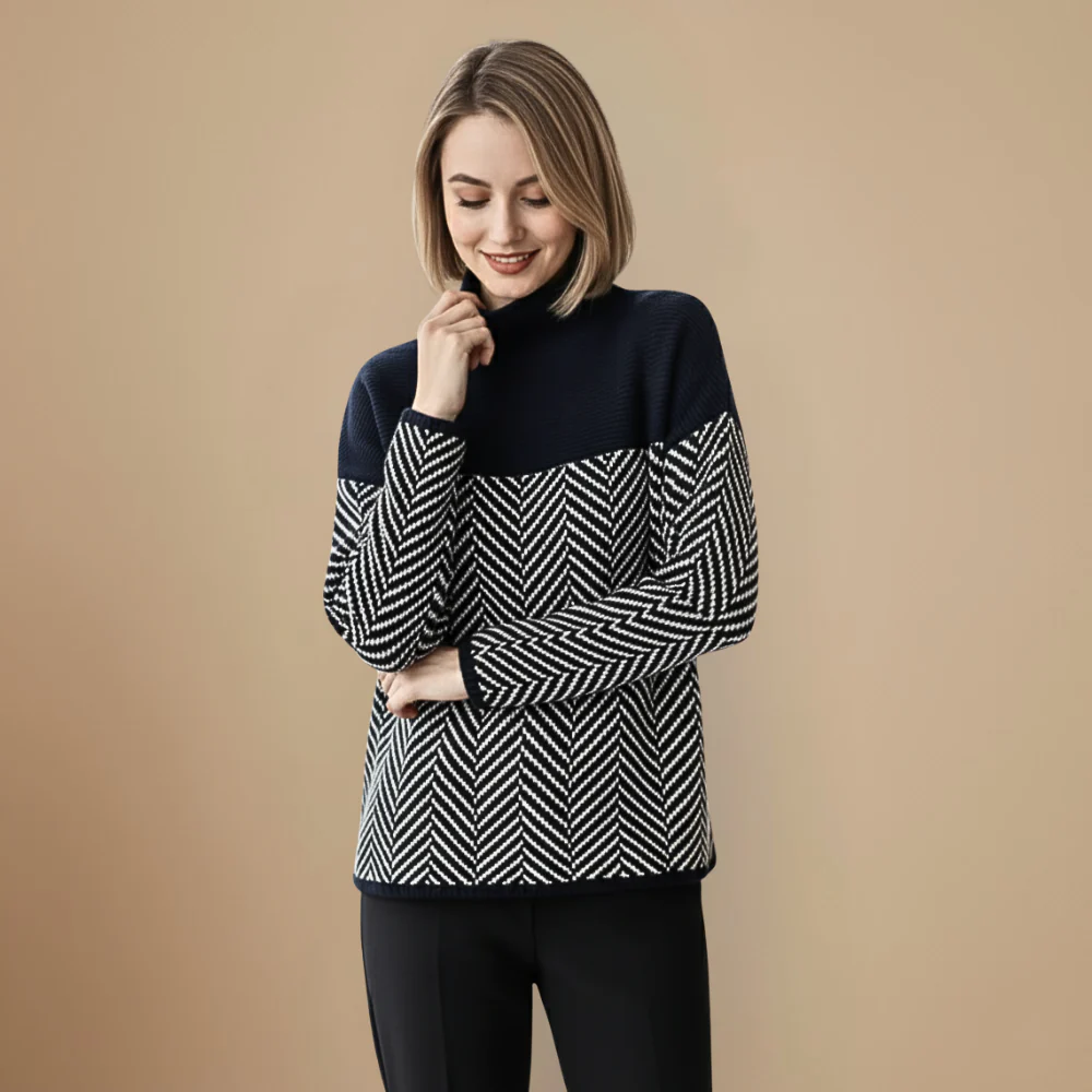 Women's patterned turtleneck knit sweater