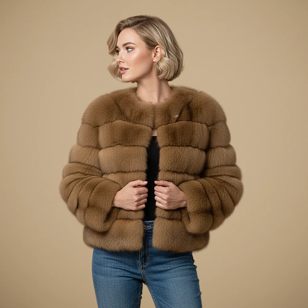 Women's long sleeve winter fur jacket