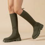 Women’s mid-calf pull-on boots with thick sole