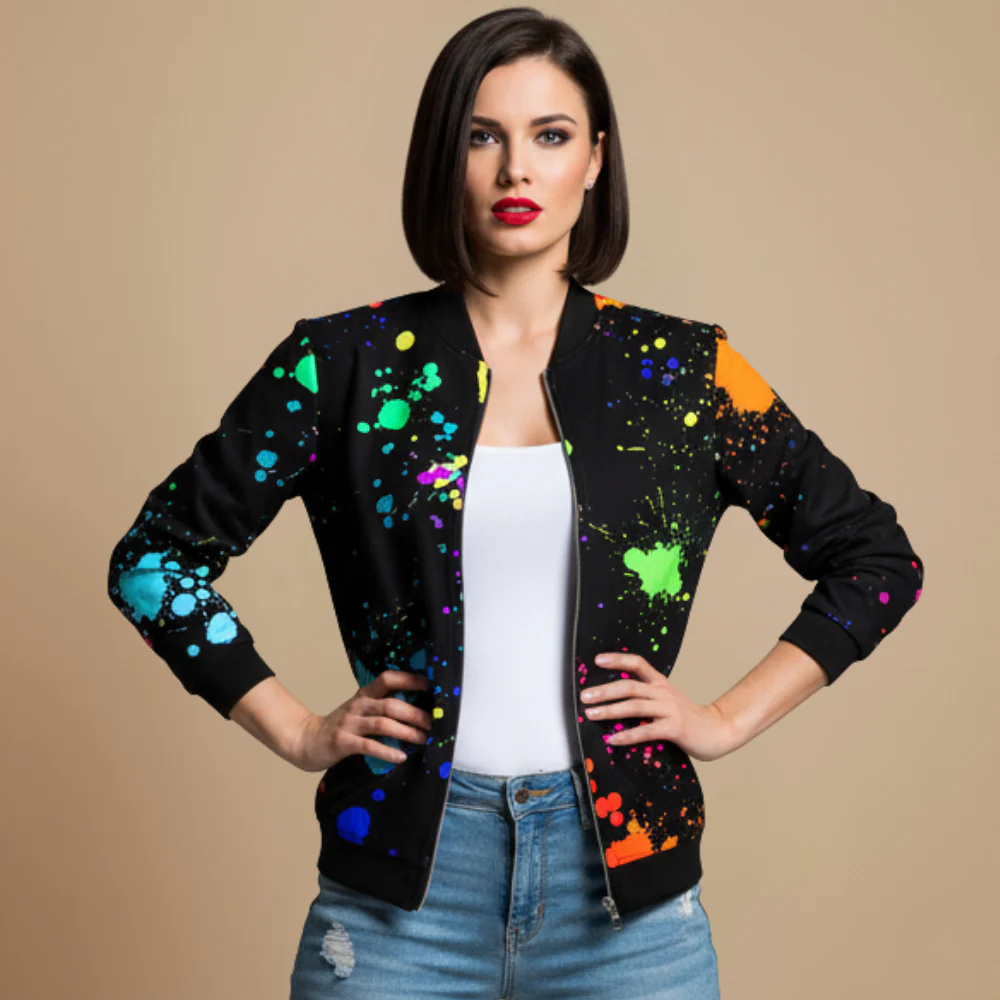 Women's printed patterned zip bomber jacket