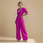 Women's wide leg jumpsuit with puff sleeves