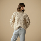Women's oversized knitted long sleeve turtleneck sweater