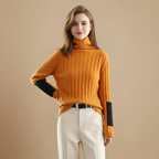 Women turtleneck colour block winter jumper
