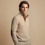 Men's stand collar pullover with elbow patches