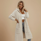 Women's cable knit long hooded cardigan