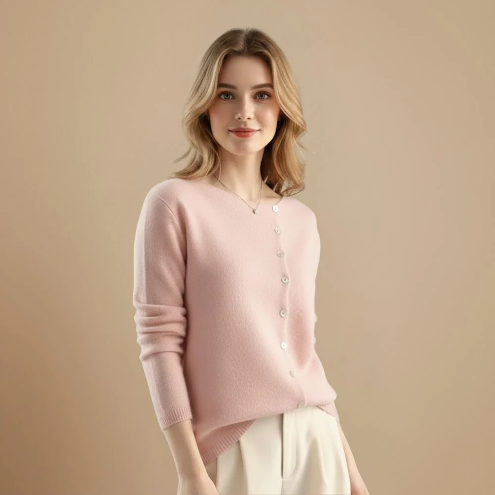 Women's long sleeve buttoned knitted sweater – autumn