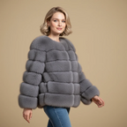 Women's long sleeve winter fur jacket