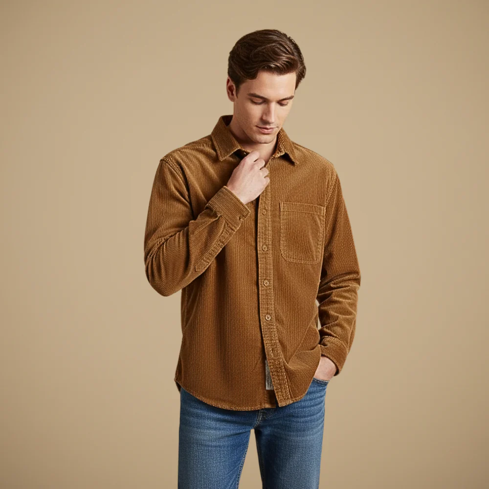 Men's corduroy casual long sleeve shirt