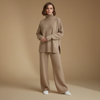 Women's high collar knitted sweater set