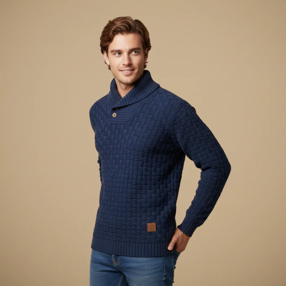 Men's long sleeve textured high neck sweater