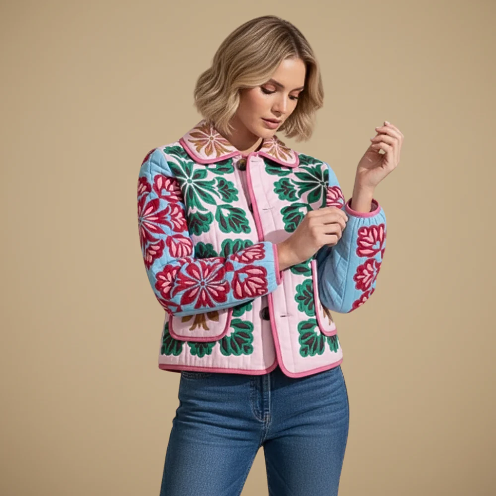 Women's colorful printed button-up jacket