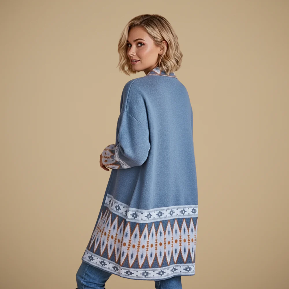 Women's geometric print open front knit cardigan