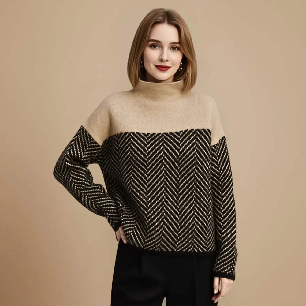 Women's patterned turtleneck knit sweater