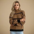 Women's striped high neck knit sweater