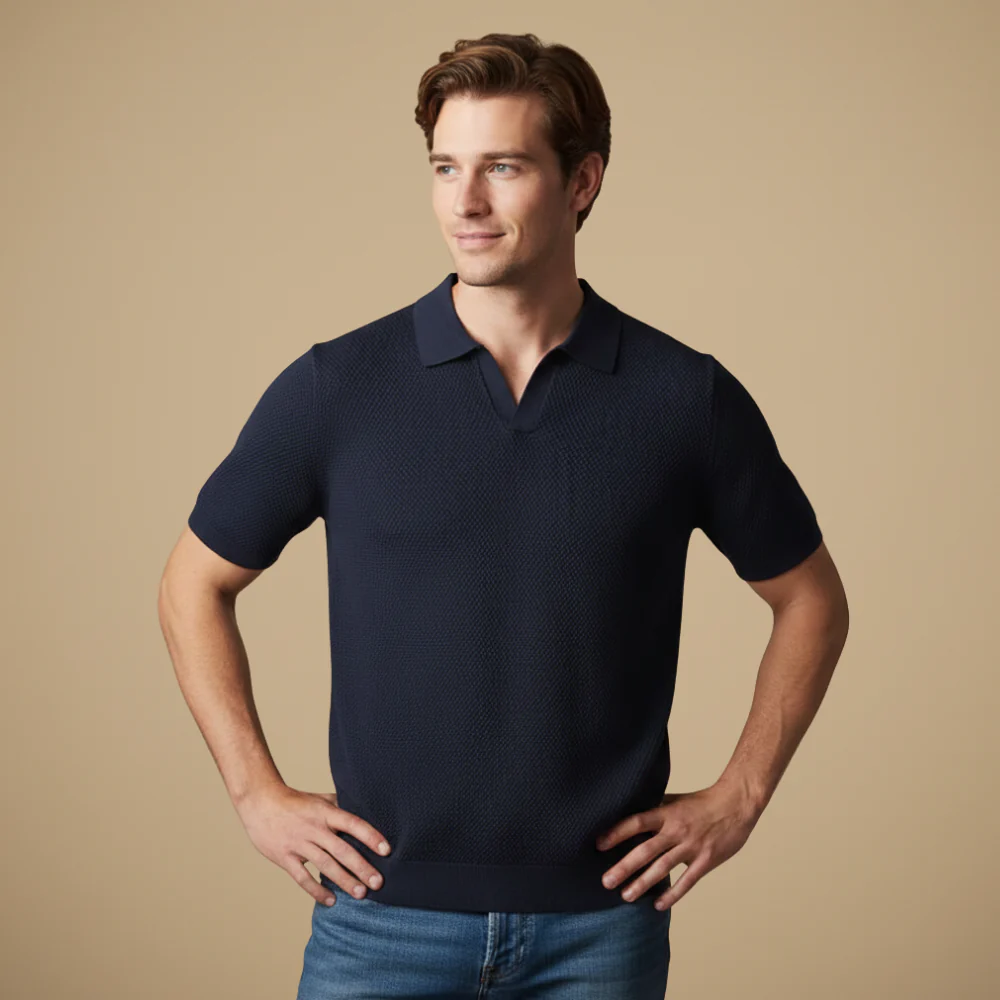 Men's v-neck knitted summer short sleeve polo shirt