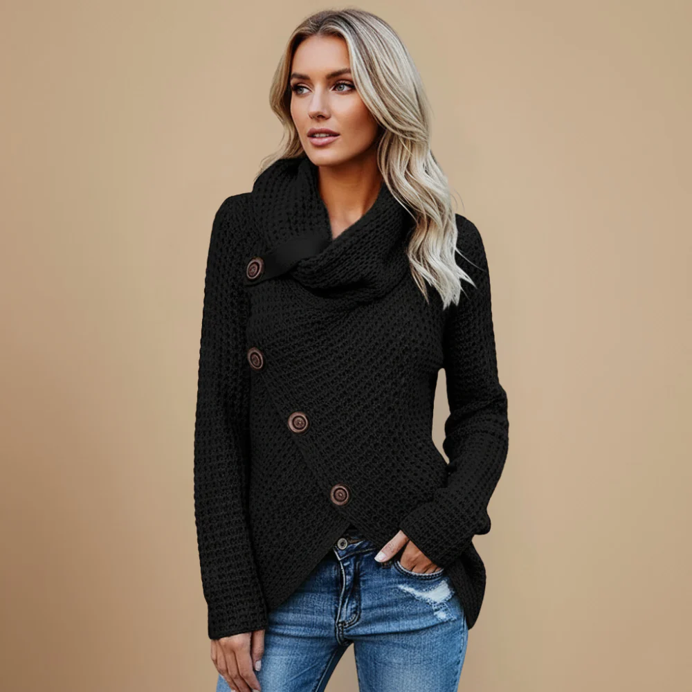 Women's asymmetrical long sleeve knitted sweater