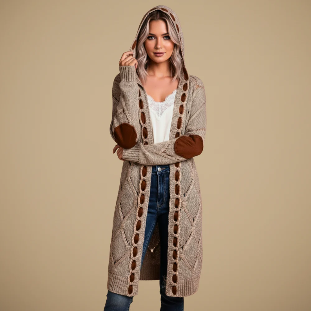 Women's hooded long cardigan