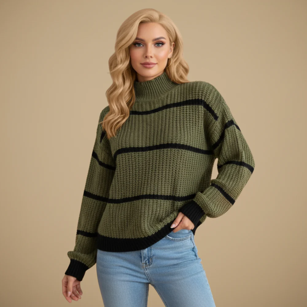 Women's striped high neck knit sweater
