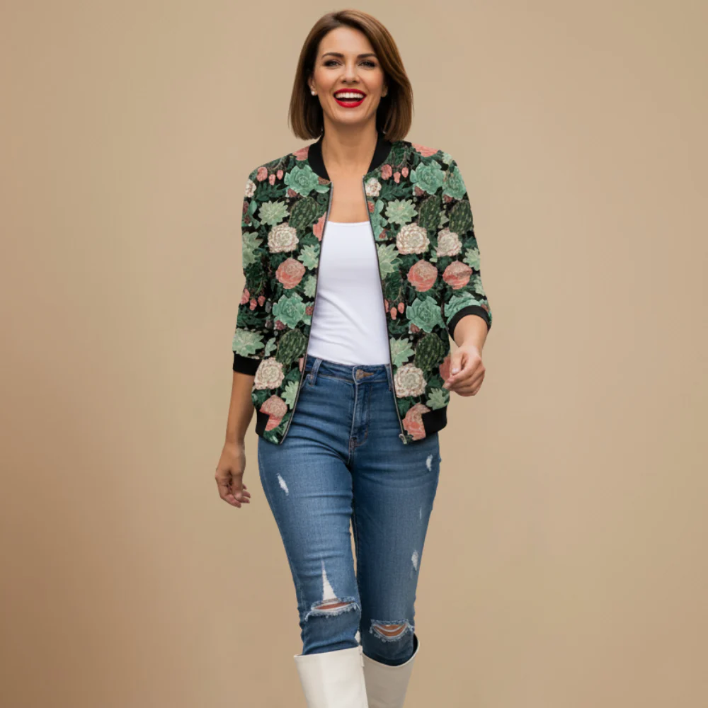Women's printed patterned zip bomber jacket