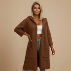 Women's cable knit long hooded cardigan