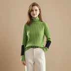 Women turtleneck colour block winter jumper
