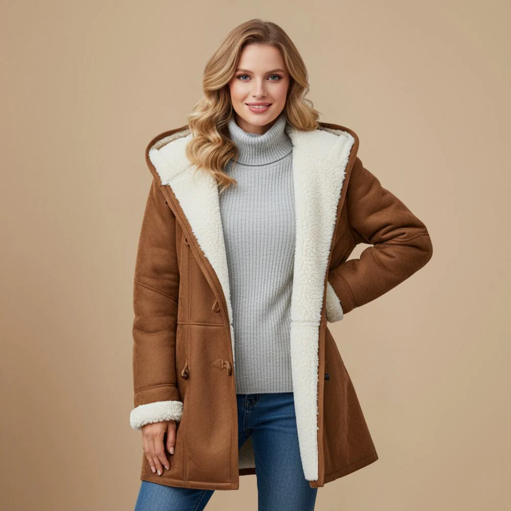 Long lined winter hooded coat for women