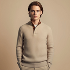 Men's stand collar pullover with elbow patches