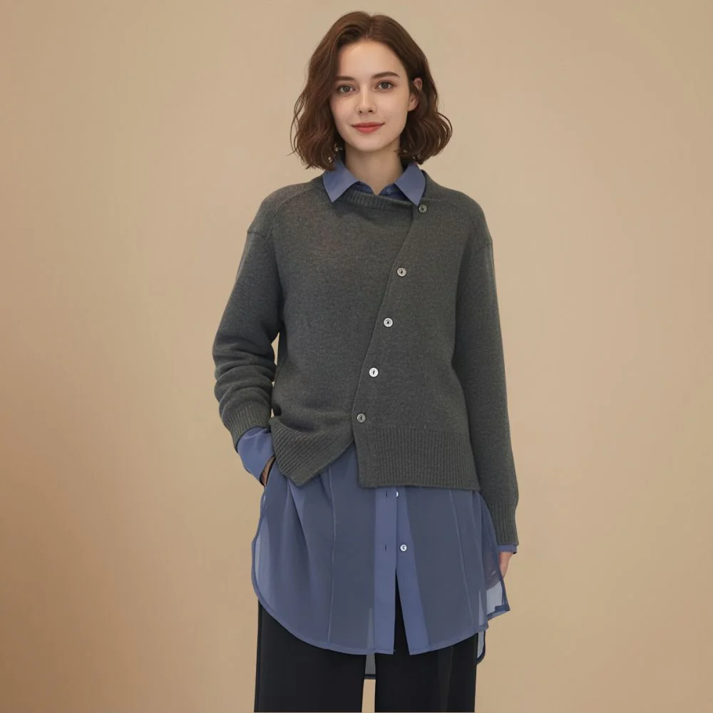 Women's asymmetric button knitted cardigan