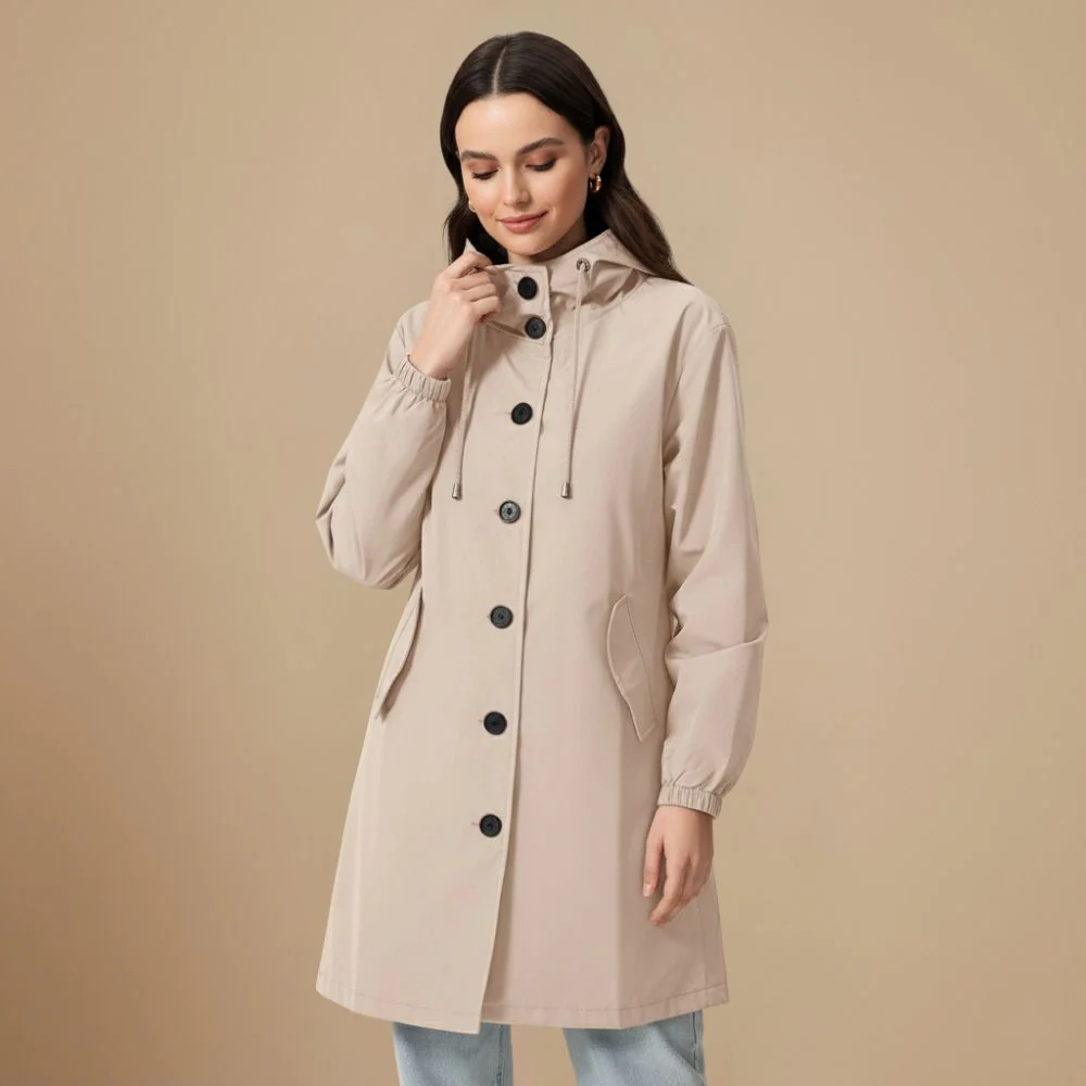 Women's mid length hooded windbreaker