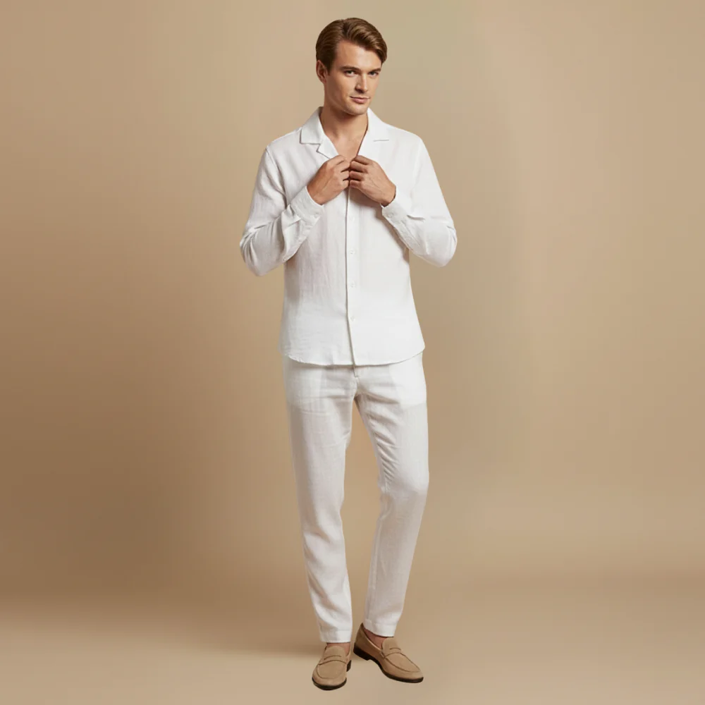 Men's long sleeve button shirt and trouser set