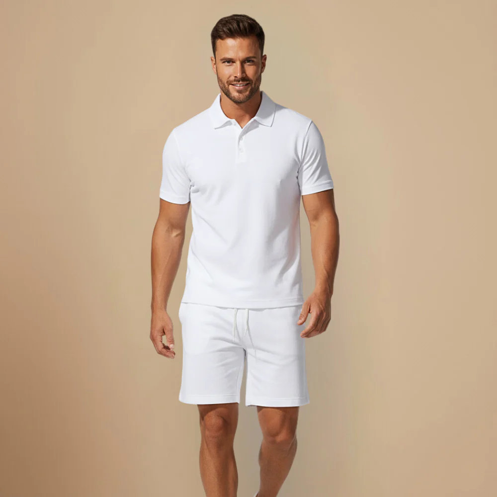 Men's casual button two-piece polo set