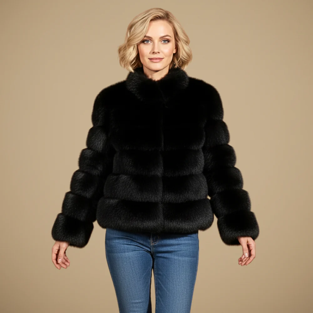 Women's long sleeve winter fur jacket