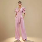 Women's wide leg jumpsuit with puff sleeves