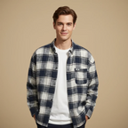 Men's plaid button-up casual shirt