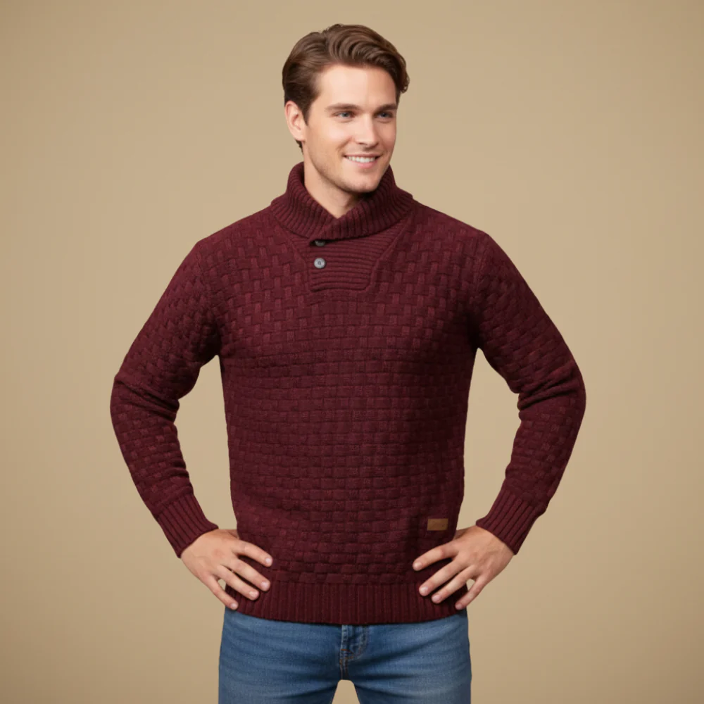 Men's long sleeve textured high neck sweater